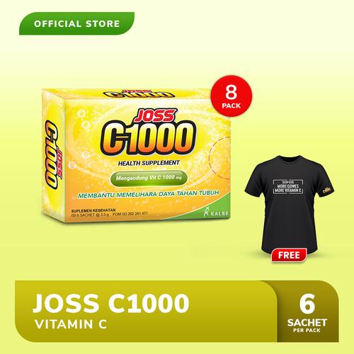 Foto Produk Joss C1000 Vitamin C 8 Pack FREE Kaos Gowes Hitam dari Bintang Toedjoe Official