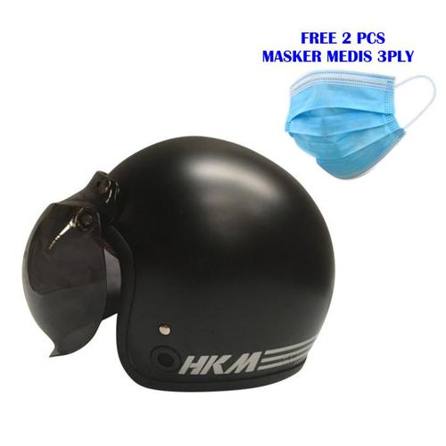 Foto Produk Helm Bogo Retro HKM Line Black Doff + kaca (Free Masker medis 2 pcs) dari GudangHelm