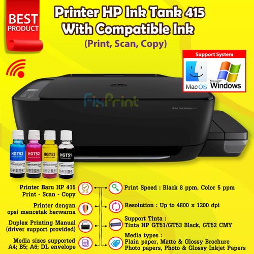 Foto Produk Printer HP Ink Tank 415 Print Scan Copy WiFI Wireless All in one Resmi - COMPATIBLE INK dari FixPrint Indonesia