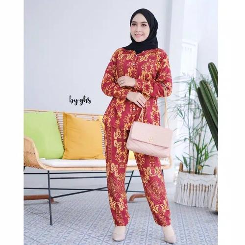 Foto Produk One Set Rayon Pajamas Tie Dye All Size Jumbo Kekinian Tie Dye Murah - All Size, Merah Maron dari Mickonova Store