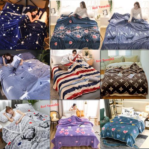 Gambar Selimut Bulu Halus Super Lembut JUMBO 200X230 LIST tebal termurah - MOTIF RANDOM dari asri yasashii Jakarta Barat Tokopedia