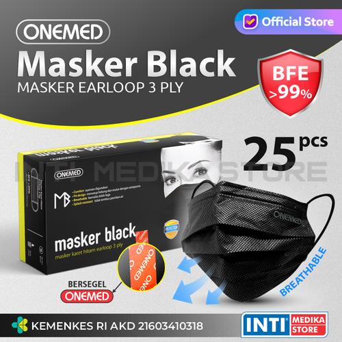 Foto Produk ONEMED - Masker 3 Ply Earloop Black | Surgical Mask | Masker OneMed dari INTI MEDIKA STORE
