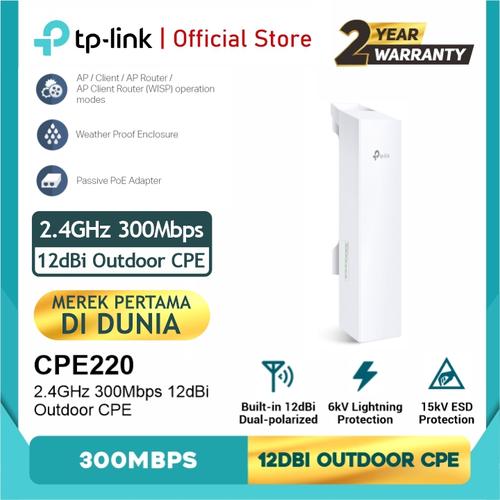 Foto Produk TP-LINK CPE220 2.4GHz 300Mbps 12dBi Outdoor CPE - White dari TP-Link Official