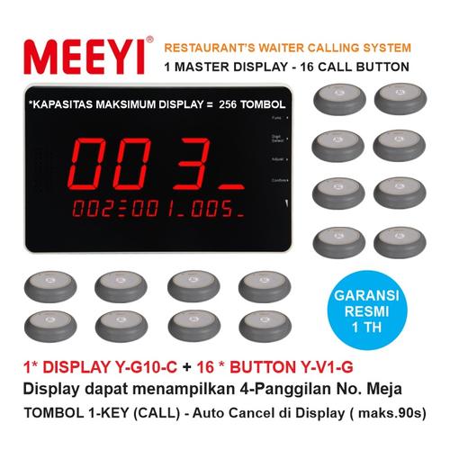 Foto Produk Bel Meja Restoran 1 Display dan 16 Call Button - MEEYI Y-G10-C x Y-V1 dari EtalaseBelanja
