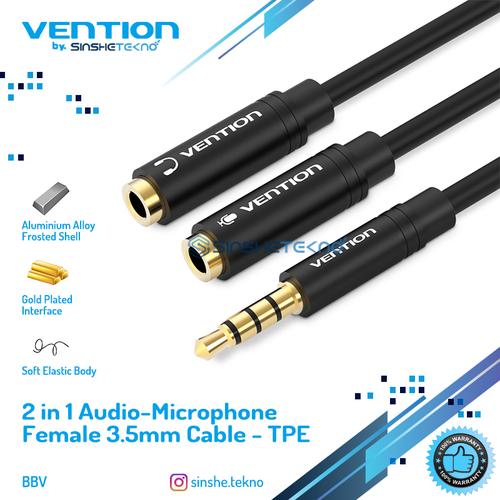 Gambar Vention BBV Kabel Aux Audio Splitter 3.5mm 4Pole Male to 2 Female - BBV, 0.3m dari Vention Authorized Store Jakarta Barat Tokopedia
