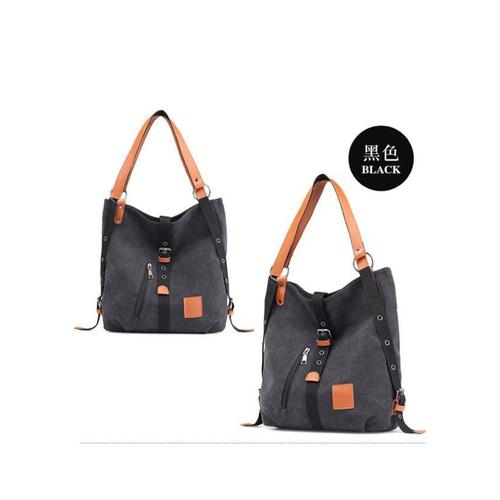 Foto Produk Tas Canvas bag Wanita bisa Ransel dan Selempang - Hitam dari 4acc