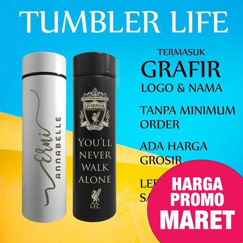 Foto Produk Tumbler Custom Logo Nama Botol Promosi Grafir Laser, LIFE Sakura dari Labelku
