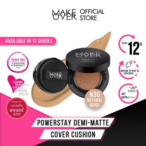 Foto Produk MAKE OVER Powerstay Demi-Matte Cover Cushion - N30 Nat Beige dari Make Over Official Shop