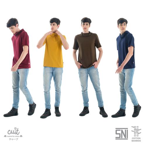 Foto Produk CUIT FAMILY Bamboo Cotton Yuta built in Masker Kaos T-shirt Hoodie Men - Maroon Dahlia, L dari Cuit Baby Wear