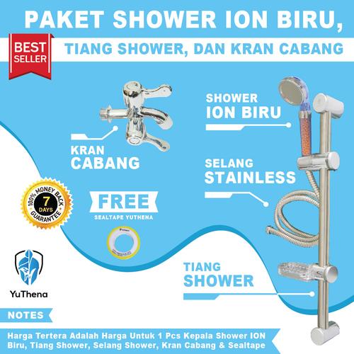 Foto Produk Shower Mandi Set Shower Ion Biru dengan Tiang Shower dan keran cabang+ dari YuThena Official Store