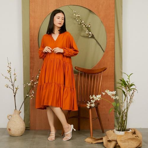 Jual LONG SLEEVES RUFFLED MIDI DRESS 