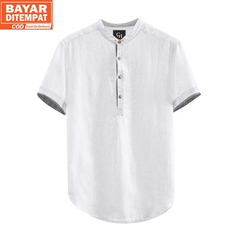 Foto Produk Baju Koko Pria Lengan Pendek Hanafi Kemeja Muslim Pria Terbaru Tebal - Putih, M dari Rumah Soccer ID