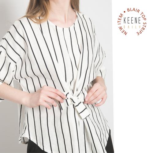Jual Blair Linen Top White Black Line 