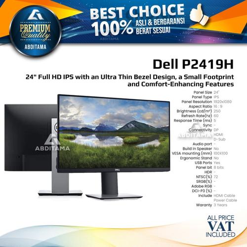 Foto Produk Monitor LED Dell P2419 P2419H 24" 1920x1080 IPS VGA HDMI DP dari Abditama Store