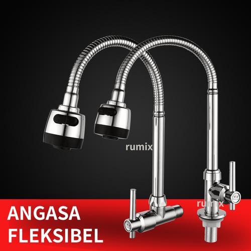Foto Produk Kran Keran Air Angsa Fleksibel Tembok Sink Kuningan Piring Wastafel - Tembok Horiso dari Rumix