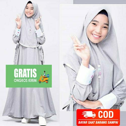 Foto Produk Gamis syari anak Maya Remaja tanggung usia 9-12 tahun setelan hijab - Abu-abu dari KAMILA OUTFIT 48