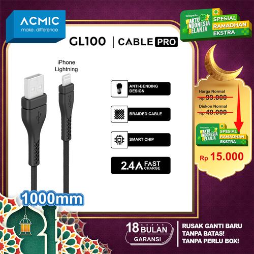 Foto Produk ACMIC Braided Line Kabel Data Charger 100cm Fast Charging Cable - iPhone GL100 dari ACMIC Official Store