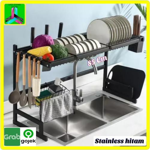 Foto Produk (85cm)Rak Cuci Piring Wastafel Stainless Hitam Anti karat Rak 2 Susun - 85 cm dari laststand store