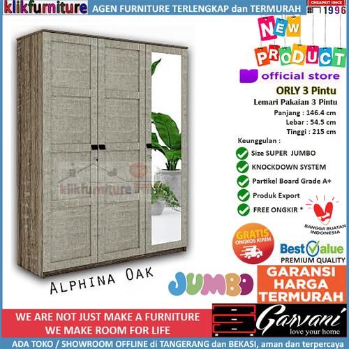 Foto Produk Lemari Pakaian 3 Pintu Jumbo ORLY 3P Garvani - Alphina Oak dari klikfurniture