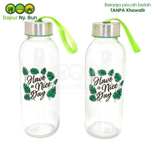 Foto Produk Botol Minum Kaca Have A Nice Day Ukuran 420ml / Botol Sedang dari Dapur Ny.Bun