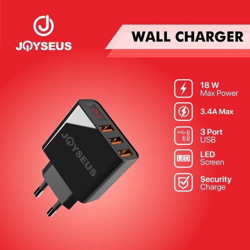 Foto Produk JOYSEUS USB Charger 3 Port 3.4a Led Travel Charger Adapter - CL0014 dari Joyseus Official Store