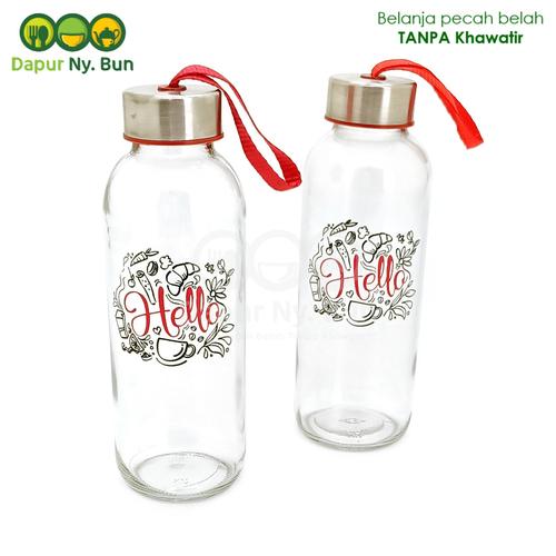 Foto Produk Botol Minum Kaca HELLO Ukuran 420ml / Botol Sedang dari Dapur Ny.Bun