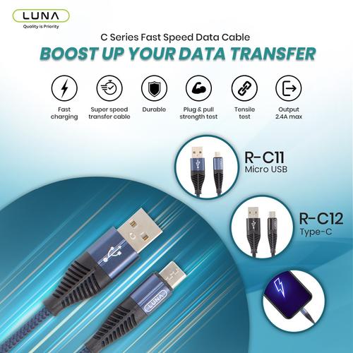 Foto Produk Luna Kabel Data USB Cable Type C Fast Speed 2.4A Fast Charging 1M - Biru dari Luna Life