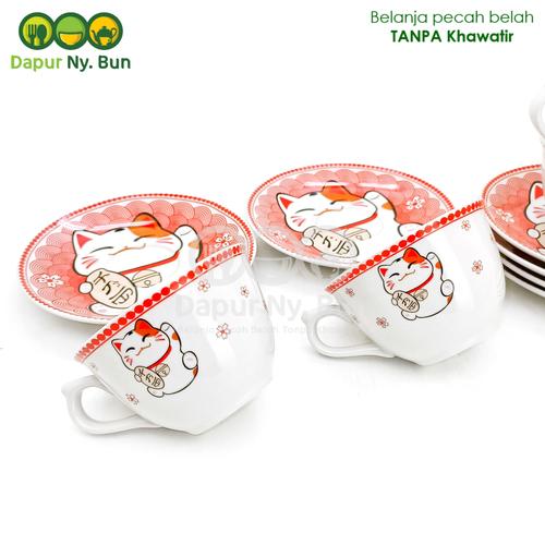 Foto Produk 6 Pasang Cangkir Teh Set Motif Lucky Cat / 6 Cangkir & 6 Alas dari Dapur Ny.Bun