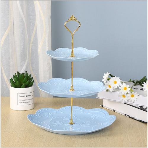 Foto Produk Three Tier Dessert Tray / Tempat Kue Buah Biskuit 3 Tingkat Bulat Segi - Round Blue dari Et Felicel