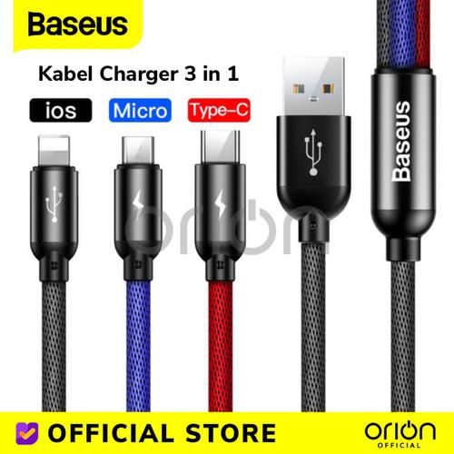 Foto Produk Baseus Kabel Data Charger 3in1 3.5A Android iPhone Lightning Original - 1.2M dari ORION Official
