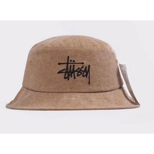 STUSSY BIG LOGO CANVAS BUCKET HAT BROWN 