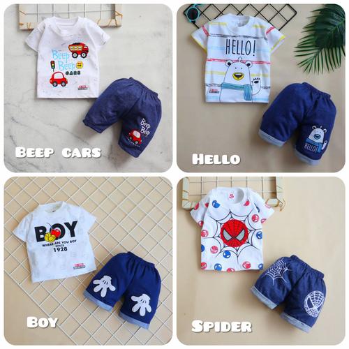 Foto Produk Baju Setelan Pendek Anak Bayi Laki-laki Bahan Kaos Katun Adem - Beep Cars dari Yotie Shop