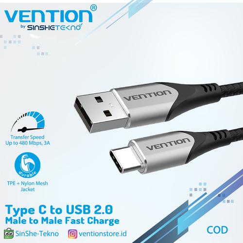 Foto Produk Vention Kabel Data Type C Quick Charge Fast Charging Samsung Xiaomi - COD 3A Grey, 1m dari VENTION by SinsheTekno
