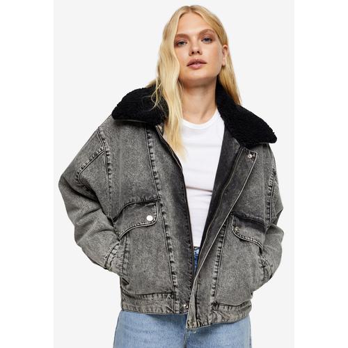 Jual TOPSHOP Grey Acid Wash Borg Lined 