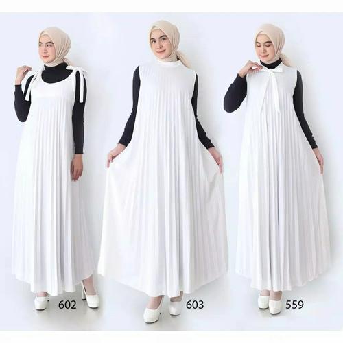 Jual Gamis Putih Wanita Baju Muslim Kutung Plisket Overall Tanpa Lengan Gamis Putih 603 Jakarta Barat Pilo Fashionshop Tokopedia