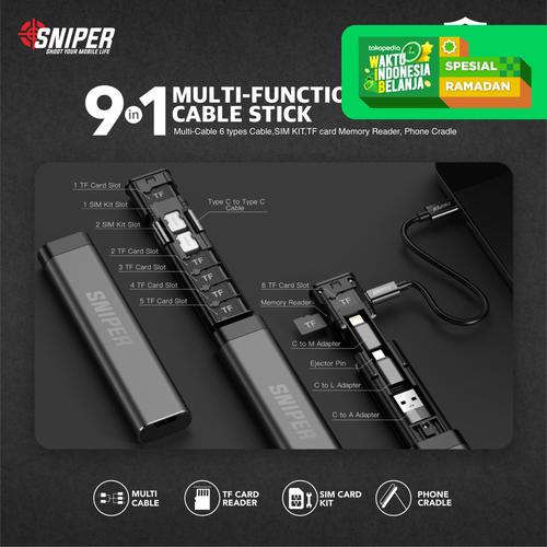 Foto Produk Sniper Multi-function Card Storage Data Cable Stick 9in1 - Black dari Sniper Indonesia