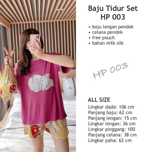 Foto Produk Baju Tidur Set HP 003 piyama Stelan Celana Pendek Baju Pendek+Pouch dari Rivtech Global Solution