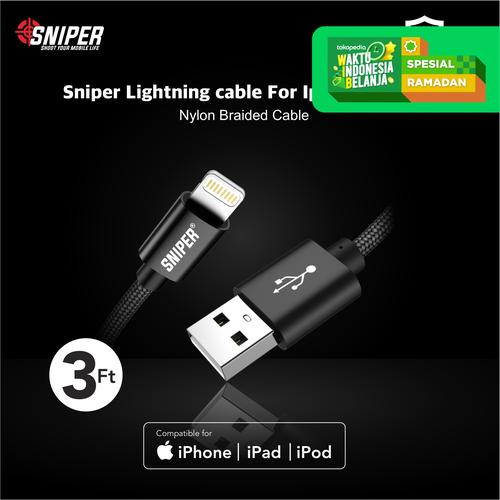 Foto Produk Sniper Cable Nylon Braided Lightning 3ft /0.9m - Black dari Sniper Indonesia