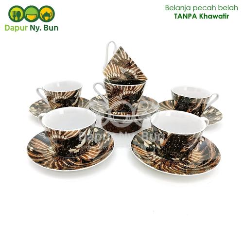 Foto Produk 6 Pasang Cangkir Set Motif Batik MERAK / Cangkir Kopi & Saucer dari Dapur Ny.Bun
