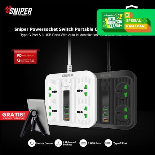 Foto Produk Sniper Powersocket 4 AC Outlets 3 USB and Type C Port Quick Charge PD - Hitam dari Sniper Indonesia