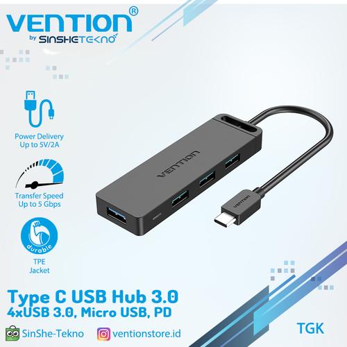 Foto Produk Vention Usb Hub Type C 3.1 USB 3.0 2.0 Multi Usb Micro Power Supply - TGK, 0.15m dari VENTION by SinsheTekno