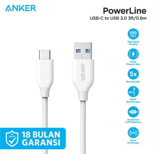 Gambar ORIGINAL Cable Anker Powerline USB C to USB 3.0 3ft/0.9m - A8163 - Putih dari IOT Official Shop Tokopedia