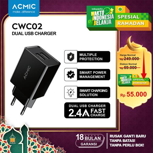 Foto Produk ACMIC CWC02 - Dual USB Wall Charger Adaptor Fast Charging 2.4A dari ACMIC Official Store