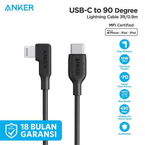 Foto Produk Kabel Charger Anker USB-C to 90 Degree Lightning Cable 3ft - Y2360 - Hitam dari Anker Indonesia
