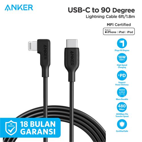 Foto Produk Kabel Charger Anker C to Right Angle Lightning Cable 6ft - Y2370 - Hitam dari Anker Indonesia