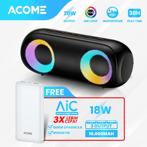 Foto Produk ACOME Super Bass Speaker Bluetooth 5.0 20W IPX7 RGB Rave Party A20 - Bundling 4 dari Acome Indonesia