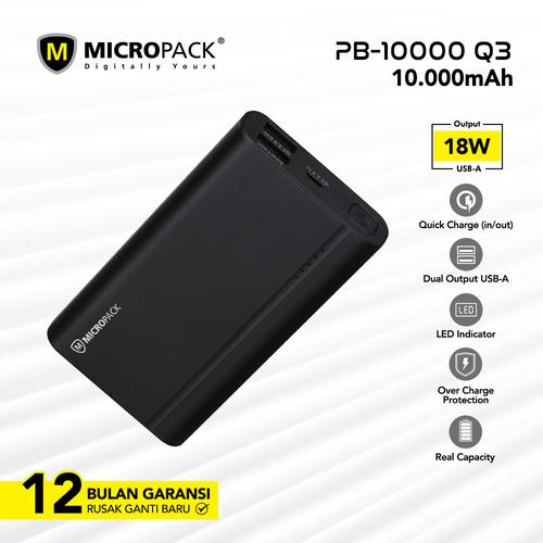 Foto Produk MICROPACK POWERBANK 10.000 MAH QUICK CHARGE 3.0 PB-10000Q3 - Hitam dari Micropack Official Store