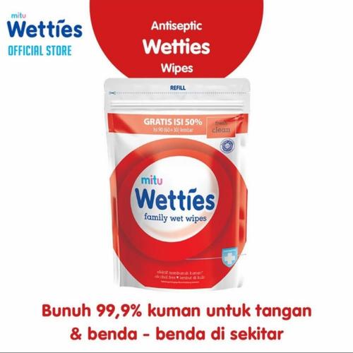 Gambar MITU Wetties Family Wet Wipes Fresh Clean Antiseptic Refill 90s isi 90 dari Turclass Kota Surabaya Tokopedia