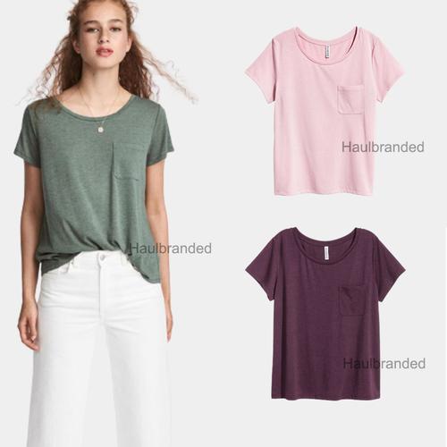 Foto Produk HnM Original Basic Tee Pocket - Pink Rose - Pink Rose, S dari HaulBranded