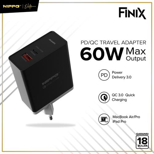 Foto Produk Hippo Elite Finix Adapter Charger Power Delivery 60 Watt Quick Charge - Hitam dari Hippo Elite